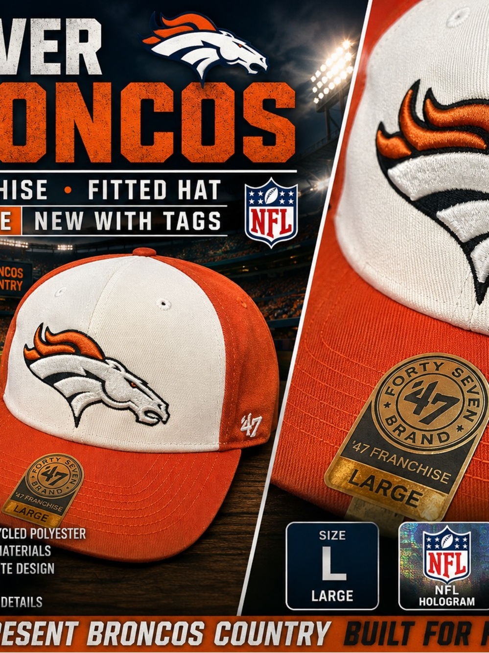 47 Brand Denver Broncos Orange and White Fitted Hat